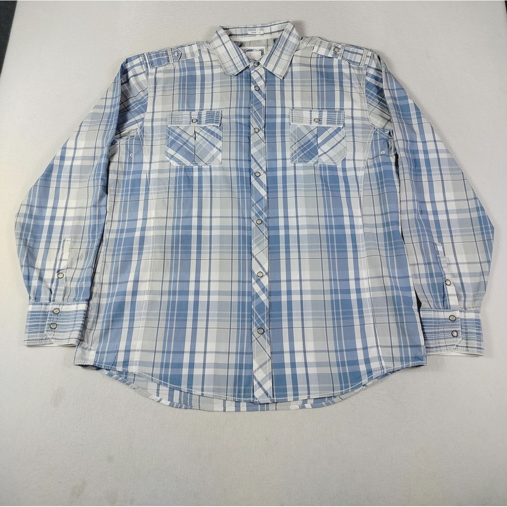 BKE‎ Shirt Mens 2XL Blue Plaid Western Snap Button Up Casual Cowboycore Rodeo